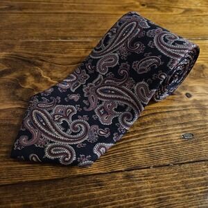 Harvé Benard Pure Silk Tie Paisley Pattern Burgundy Blue Black Classic VTG Style